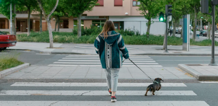 a women walking with her dog