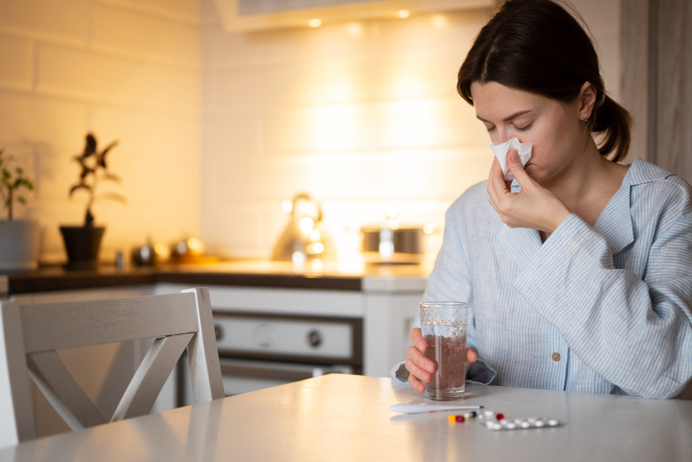 woman-blowing-her-nose-medium-shot